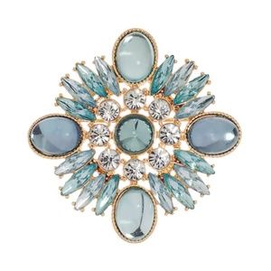 Blue stone and crystal gold tone fashion pin